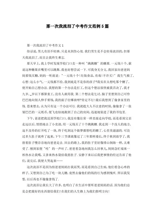 那一次我流泪了中考作文范例5篇