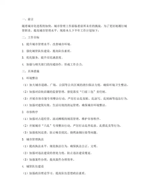 城管个人下半年工作计划