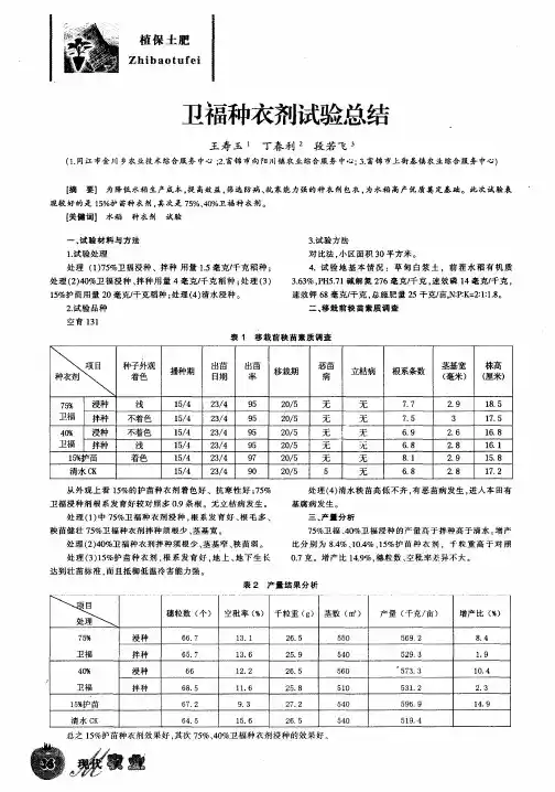 卫福种衣剂试验总结