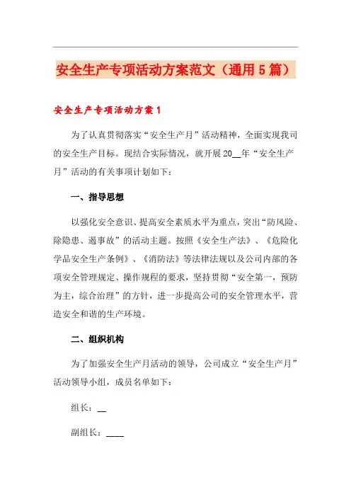 安全生产专项活动方案范文(通用5篇)