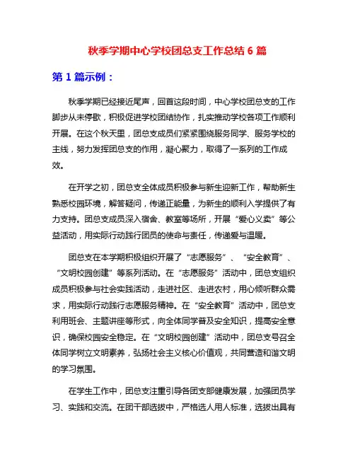 秋季学期中心学校团总支工作总结6篇