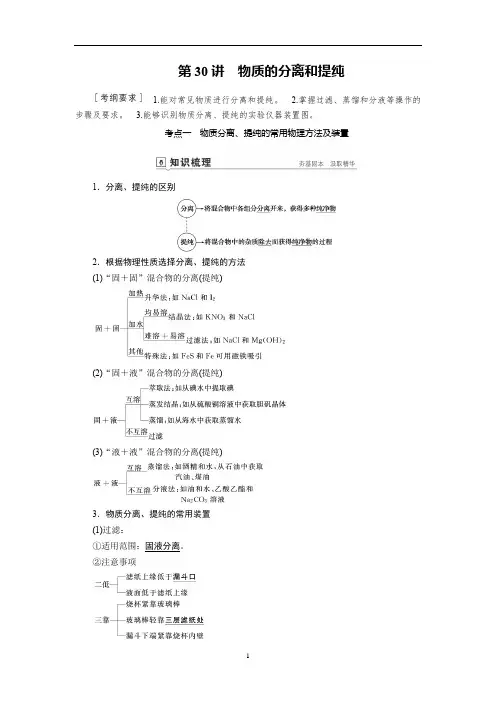 备战2020年高考化学一轮复习第30讲物质的分离和提纯-讲义