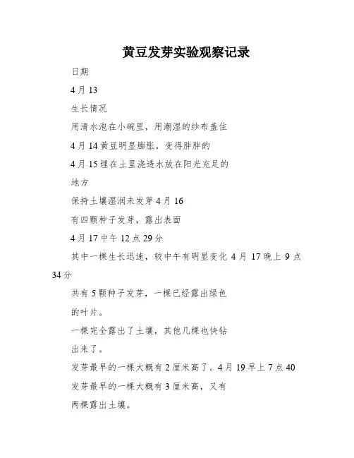 黄豆发芽实验观察记录
