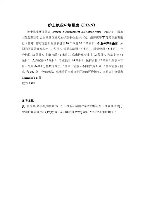 护士执业环境量表(PESN)