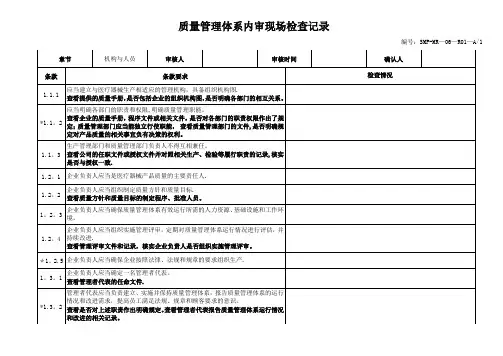 质量管理体系内审现场检查记录