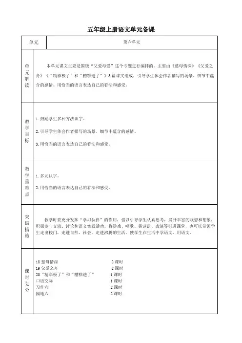 (部编)人教版五年级上册语文第六单元备课(包括园地)
