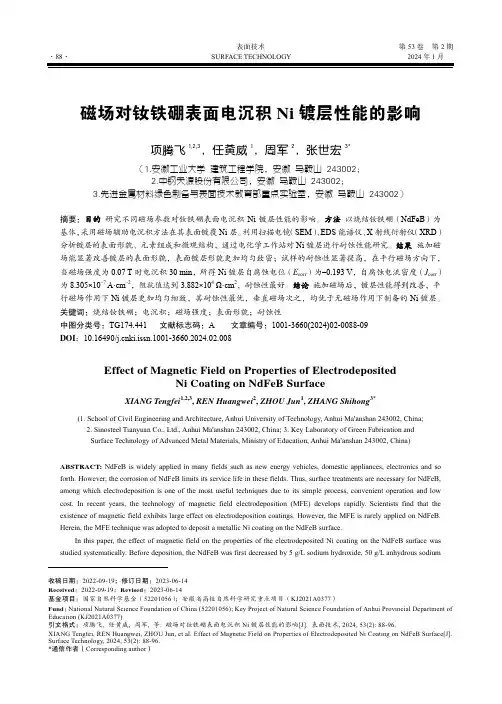磁场对钕铁硼表面电沉积Ni镀层性能的影响