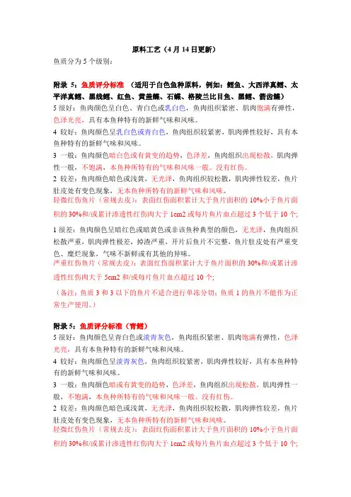 白色鱼种、青鳕和三文鱼鱼质分级