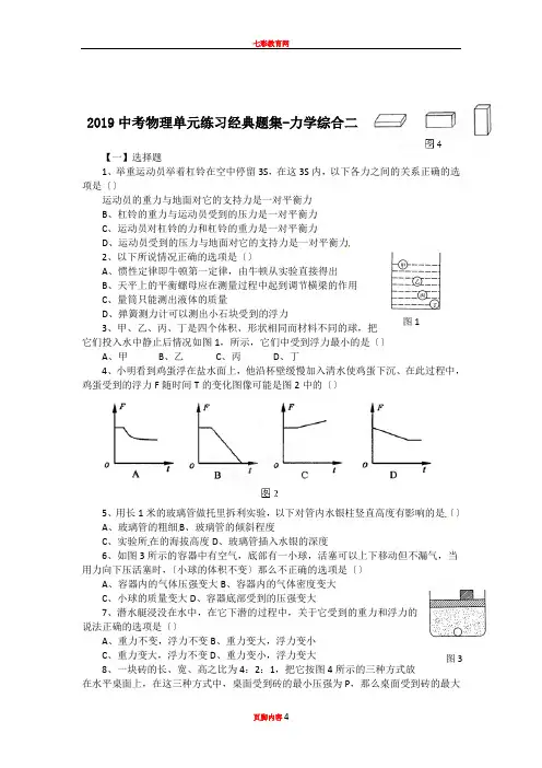 2019中考物理单元练习经典题集-力学综合二