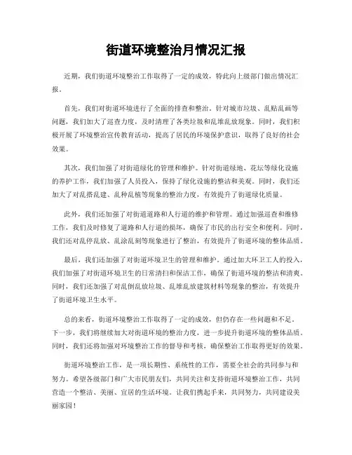 街道环境整治月情况汇报