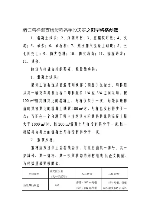 见证取样和送检的方法、数量和要求