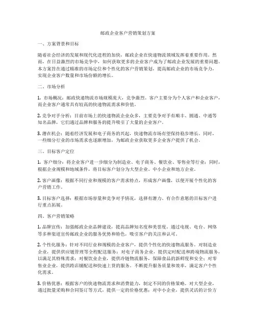 邮政企业客户营销策划方案