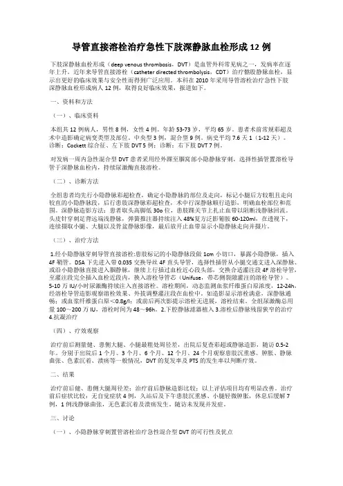 导管直接溶栓治疗急性下肢深静脉血栓形成12例