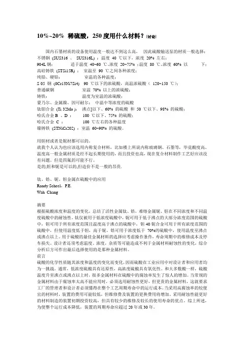 10-20 % 硫酸 250℃ 用什么材料