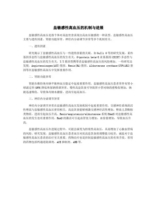盐敏感性高血压的机制与进展