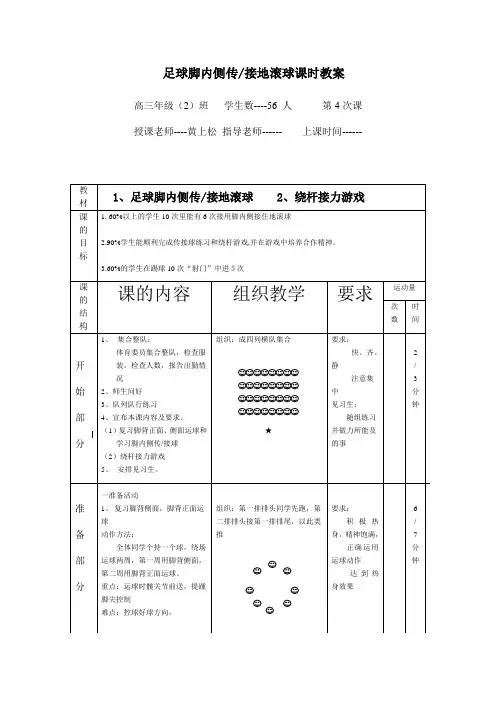 足球脚内侧传接地滚球