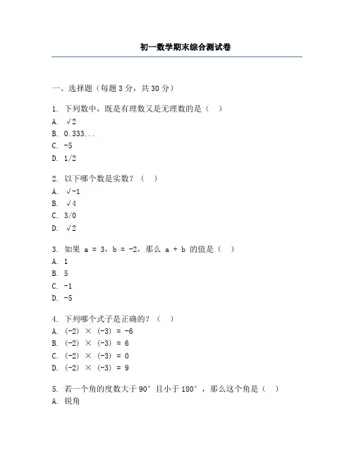 初一数学期末综合测试卷