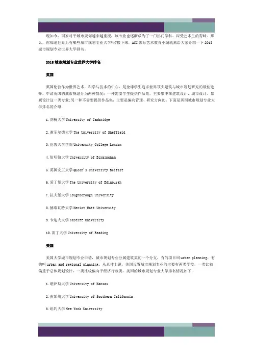 @2018城市规划专业世界大学排名