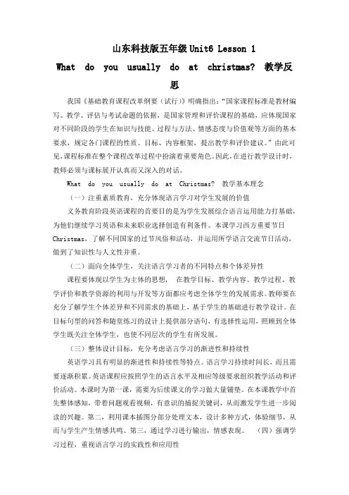 山东科技版五年级Unit6 Lesson 1 What