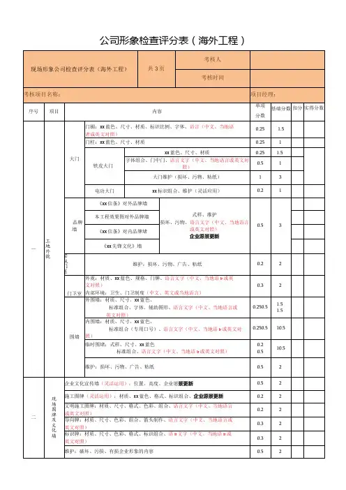 公司形象检查评分表(海外工程)