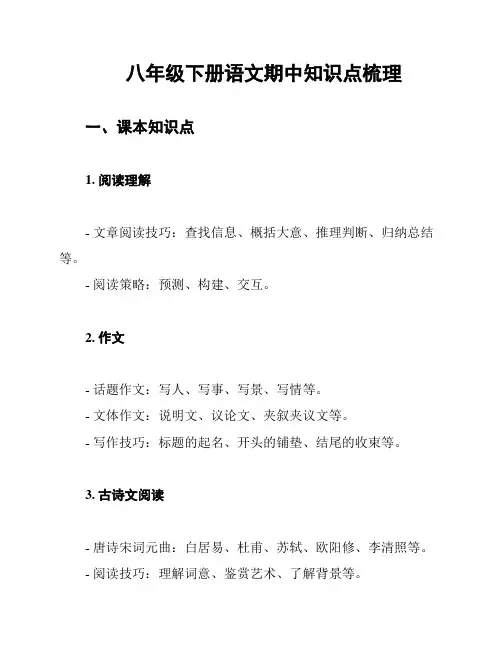 八年级下册语文期中知识点梳理