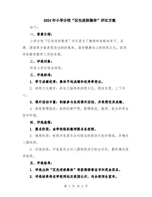 2024年小学分校“区先进班集体”评比方案