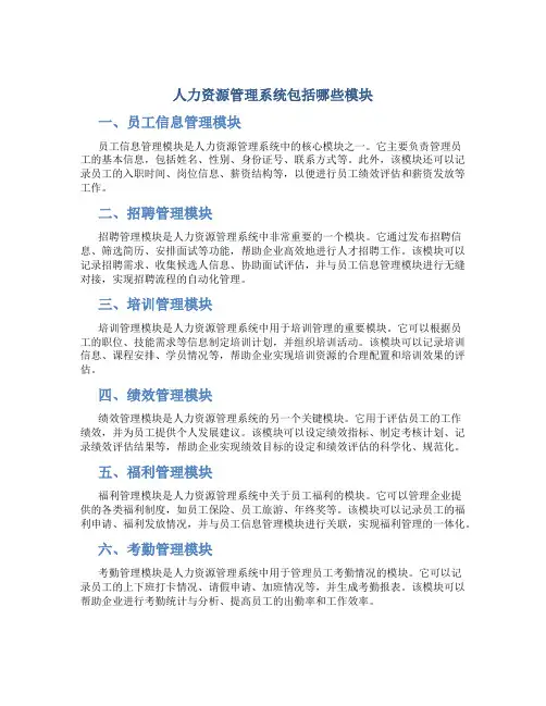 人力资源管理系统包括哪些模块