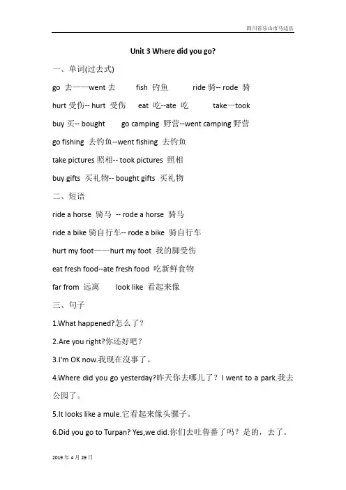 人教版小学英语六年级下册Unit 3单元知识梳理(2)