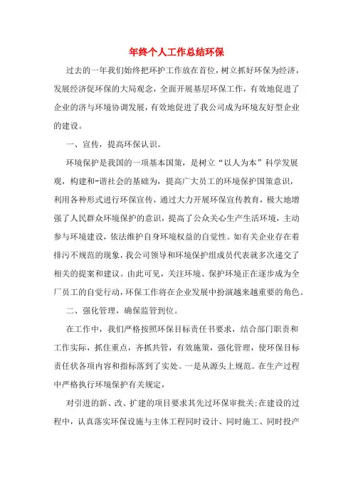 2019年年终个人工作总结环保