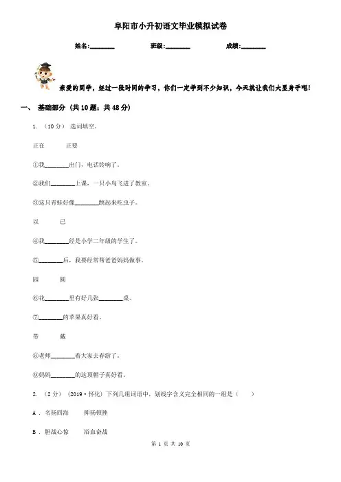 阜阳市小升初语文毕业模拟试卷