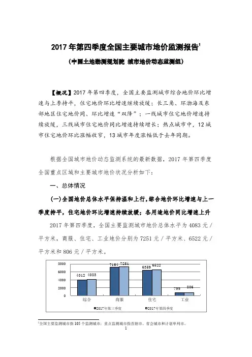 2017年第四季度全国主要城地价监测报告1