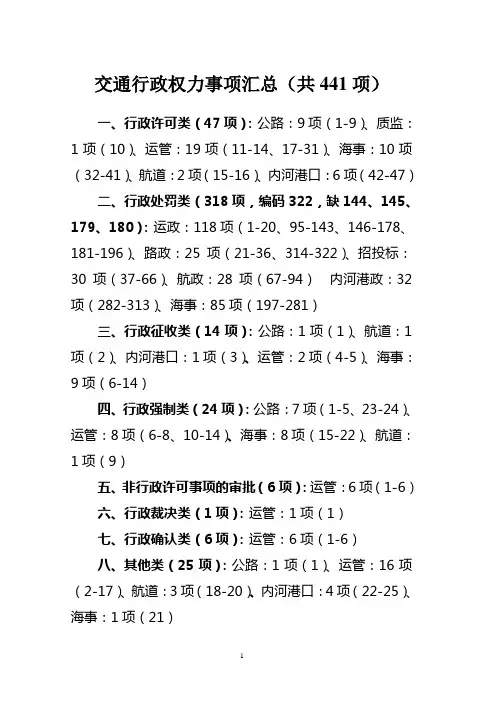 交通行政权力事项汇总(共441项)