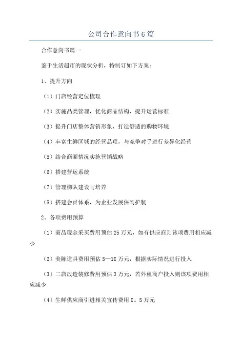 公司合作意向书6篇