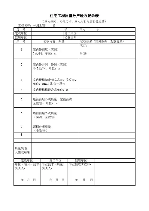 住宅工程质量分户验收记录表