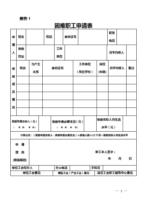 困难职工申报表模板