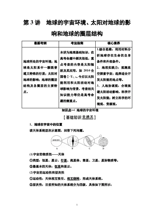 2020版 第1部分 第1章 第3讲 地球的宇宙环境、太阳对地球的影响和地球的圈层结构