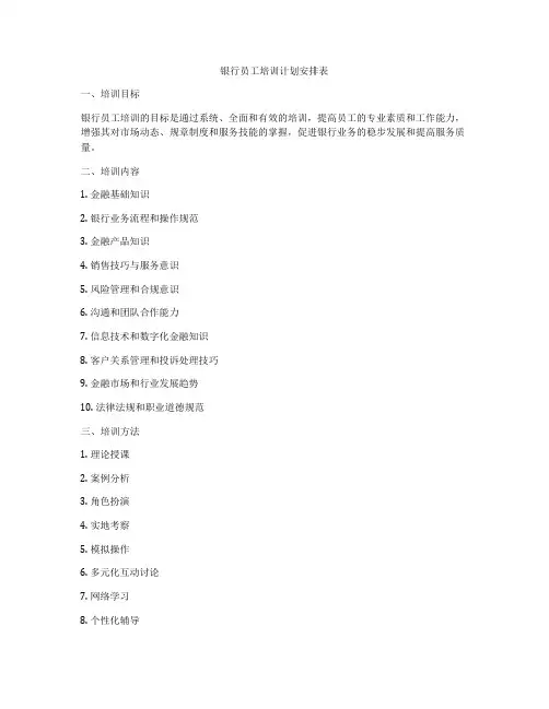 银行员工培训计划安排表