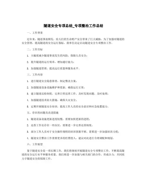 隧道安全专项总结_专项整治工作总结