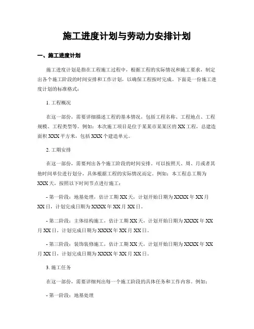 施工进度计划与劳动力安排计划