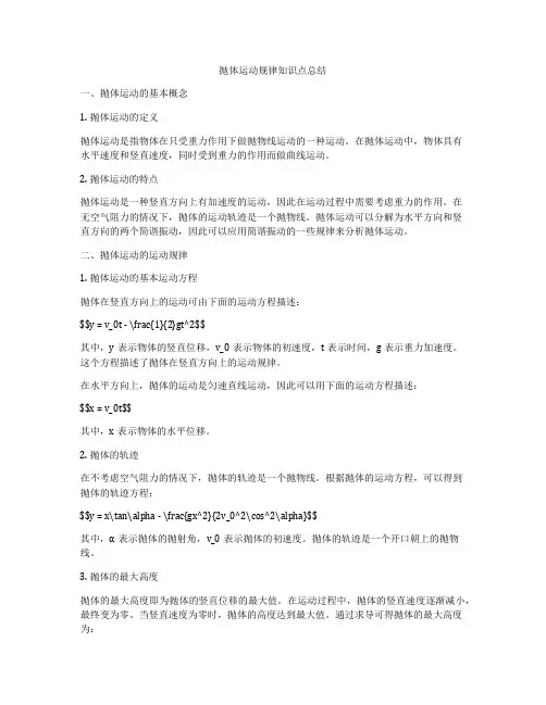 抛体运动规律知识点总结