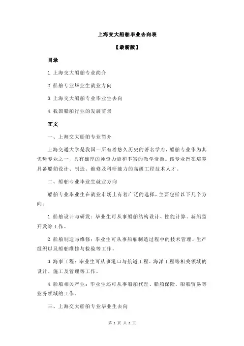 上海交大船舶毕业去向表