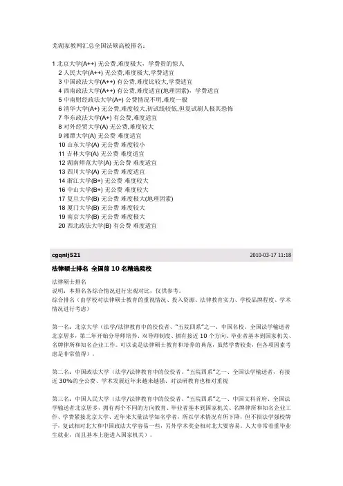 全国法硕高校排名