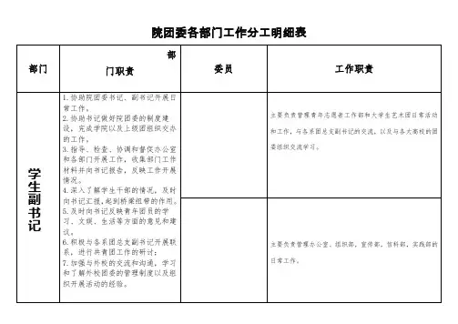 院团委工作分工明细表2