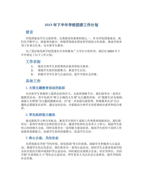 2023年下半年学校团委工作计划