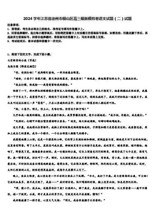 2024学年江苏省徐州市铜山区高三最新模拟卷语文试题(二)试题含解析