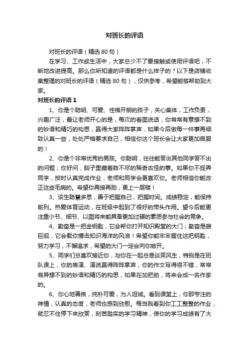 对班长的评语