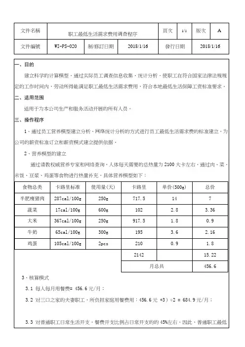职工最低生活需求调查程序