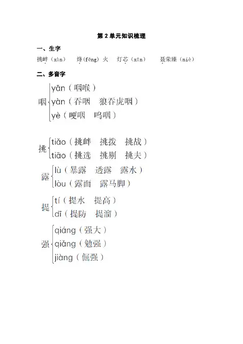 苏教版六年级语文下册：第2单元知识梳理