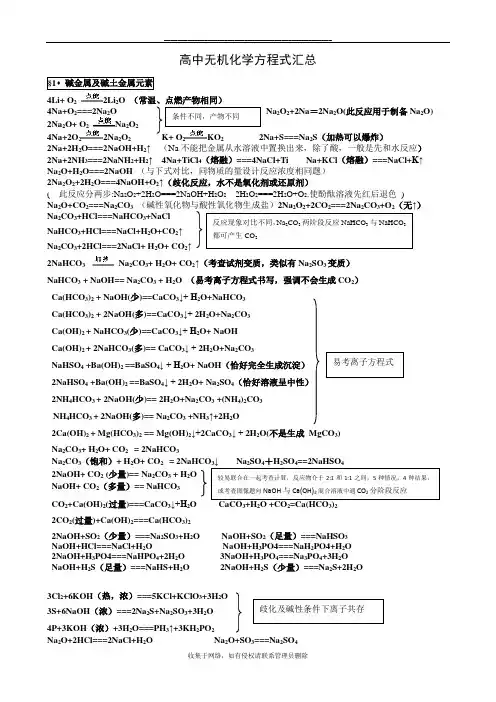 最新高中化学无机方程式汇总