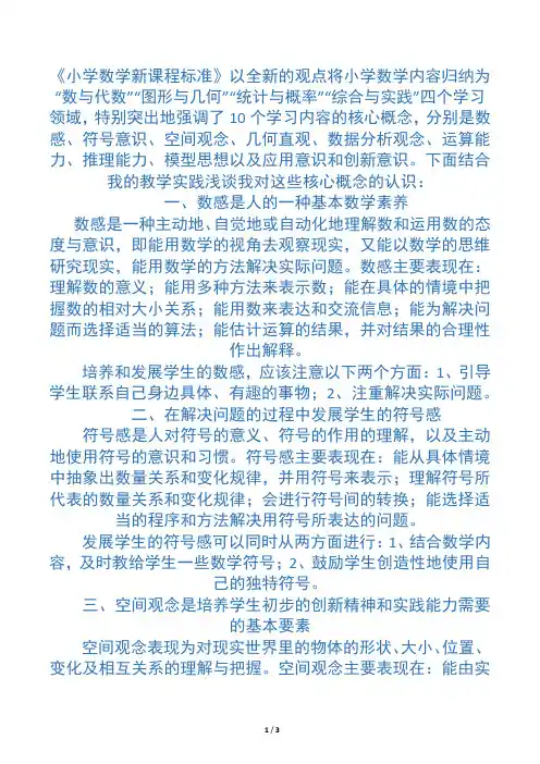 小学数学新课标的十大核心概念